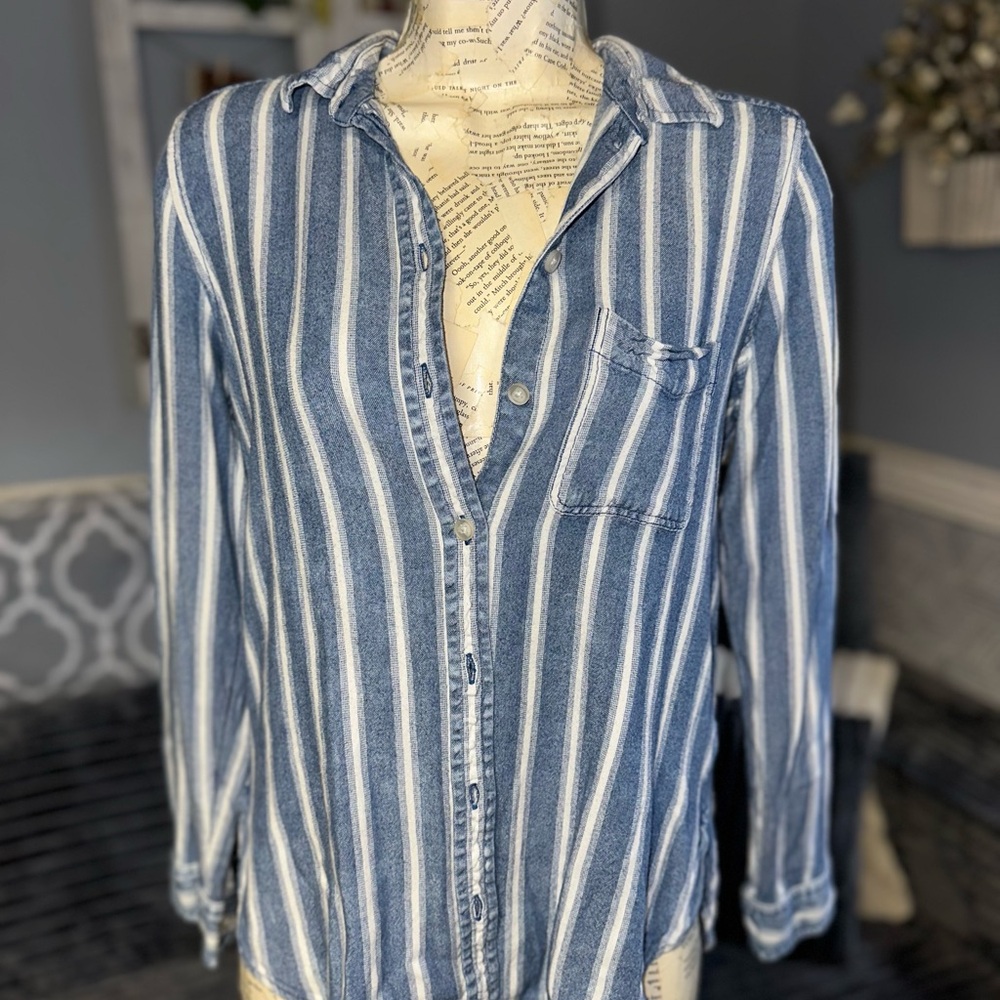American Eagle Outfitters Blue and White Button Down Shirt